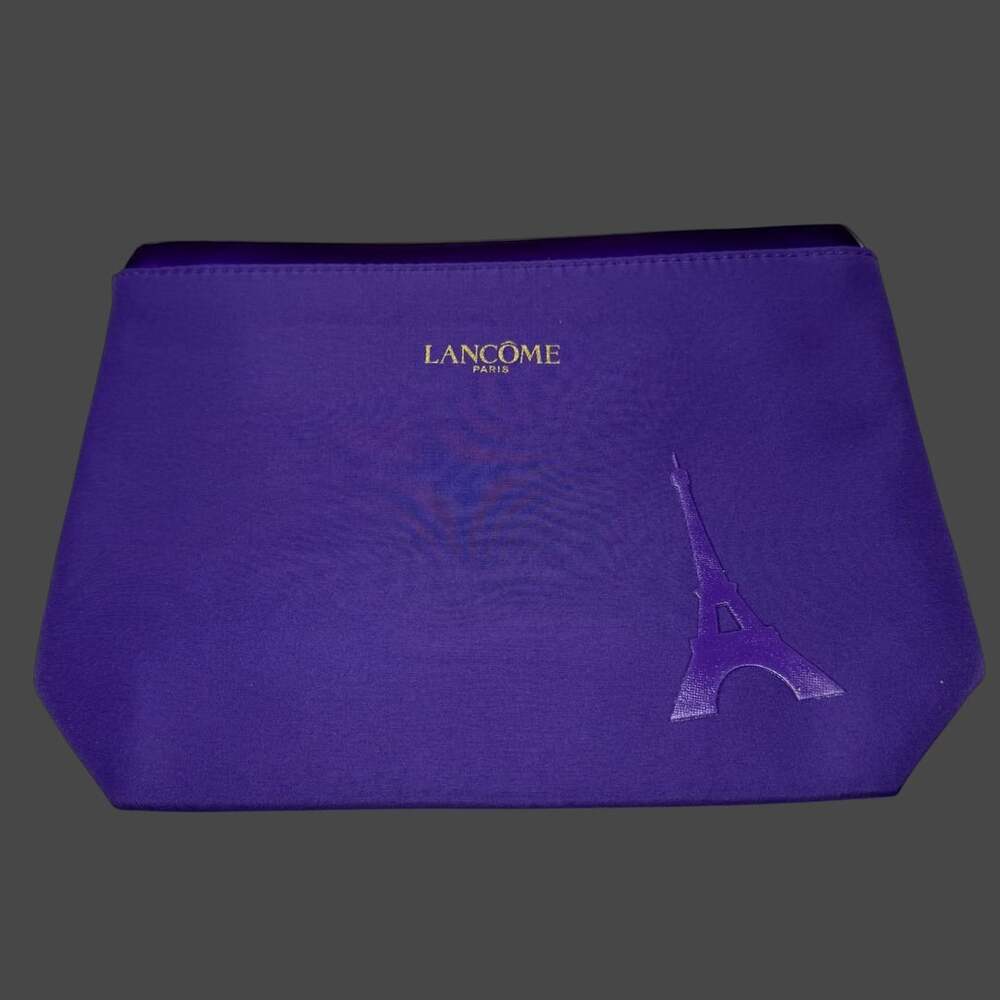 Lancome Paris Purple Eiffel Tower Zippered Makeup Pouch Cosmetics Travel Bag